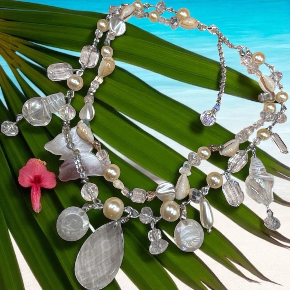 Mermaid Beach Necklace Shell Pearls Vintage Beads Handmade One of a Kind